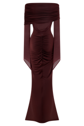 Kaitlin One Shoulder Slinky And Mesh Maxi Dress - Burgundy