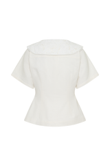 Melody Short Sleeve Shirt With Lace Collar - White