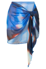 Nena Sheer Mesh Print Sarong - Blue Abstract Print