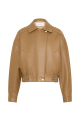Paige Faux Leather Cropped Jacket - Beige