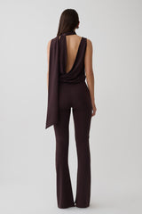 Raisa Overlap Top With Neck Scarf - Chocolate
