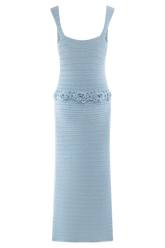 Teagan Floral Hand Crochet Midi Dress - Blue