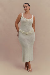 Teagan Floral Hand Crochet Midi Dress - Ivory