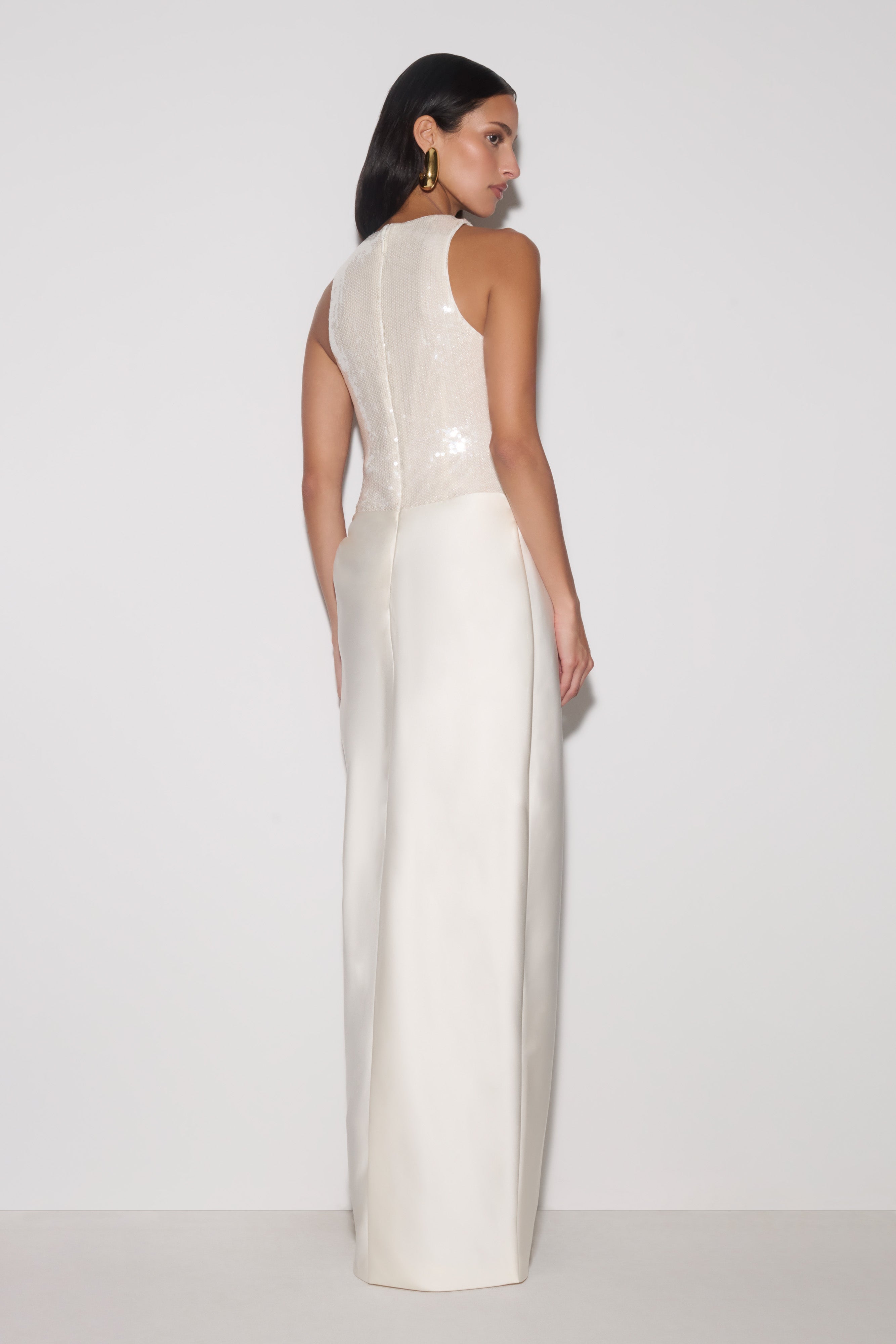 Addison Sequin & Satin Maxi Dress - White