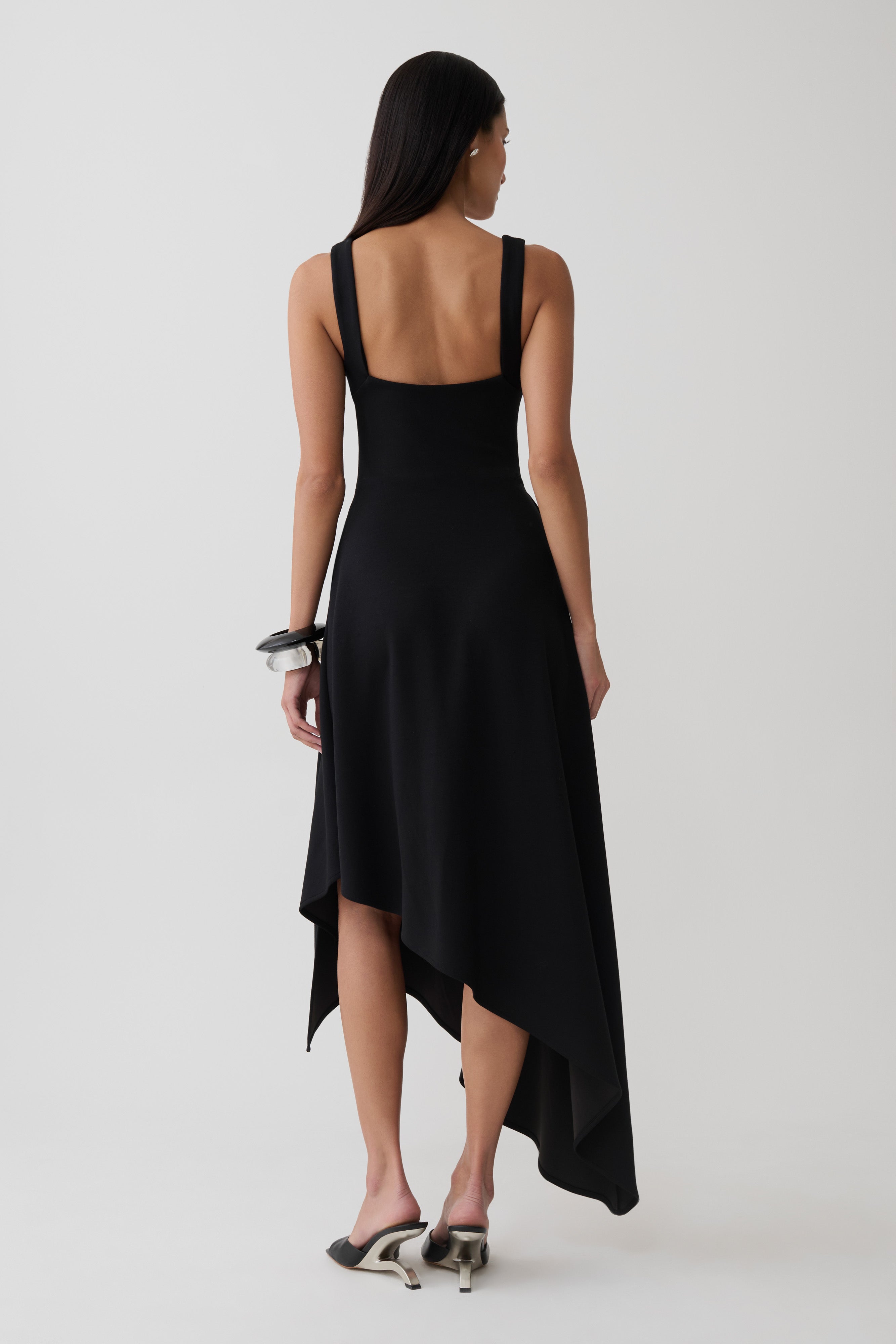 Cellini Asymmetric Hem Midi Dress - Black