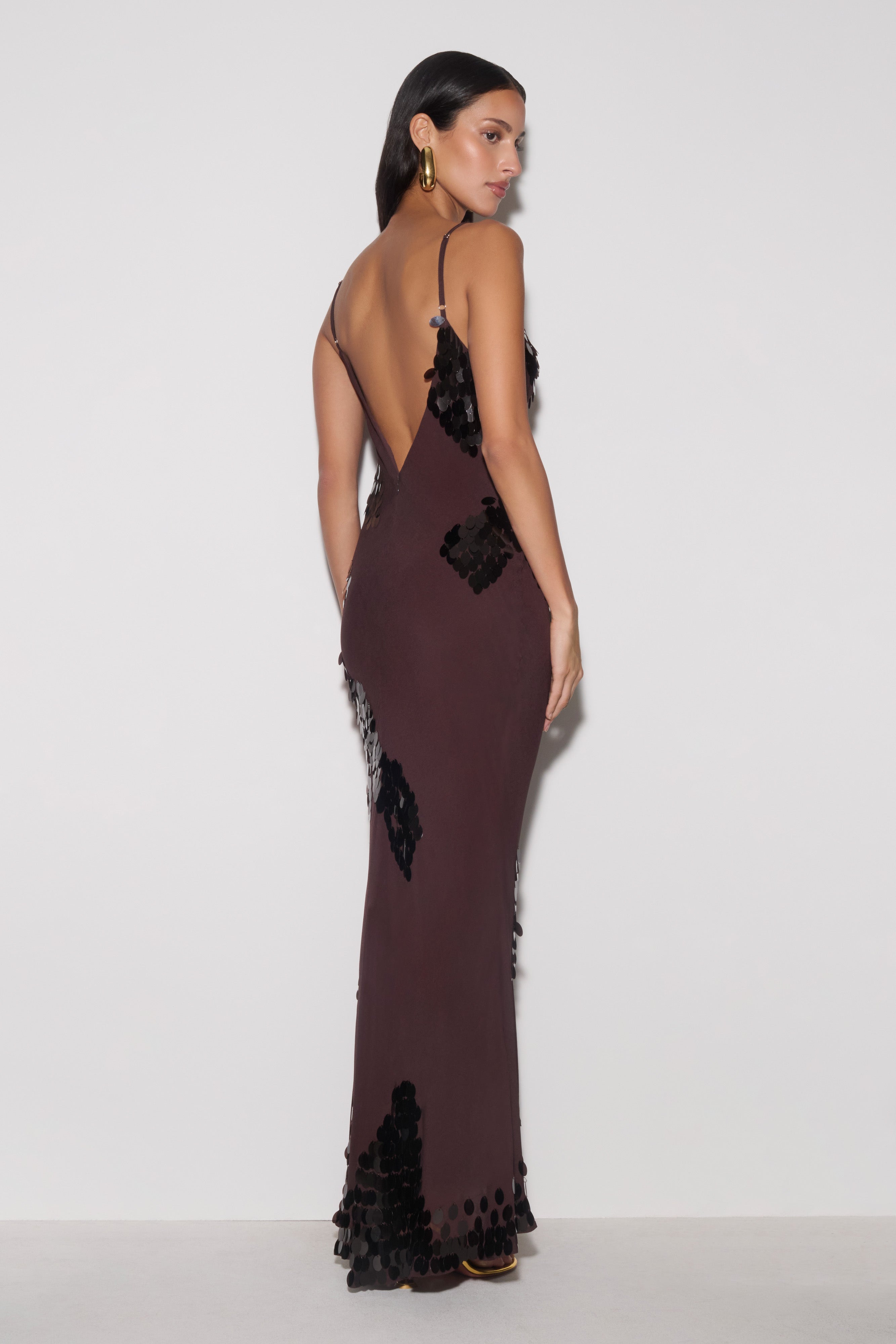 Josette Sequin & Chiffon Maxi Dress - Dark Chocolate