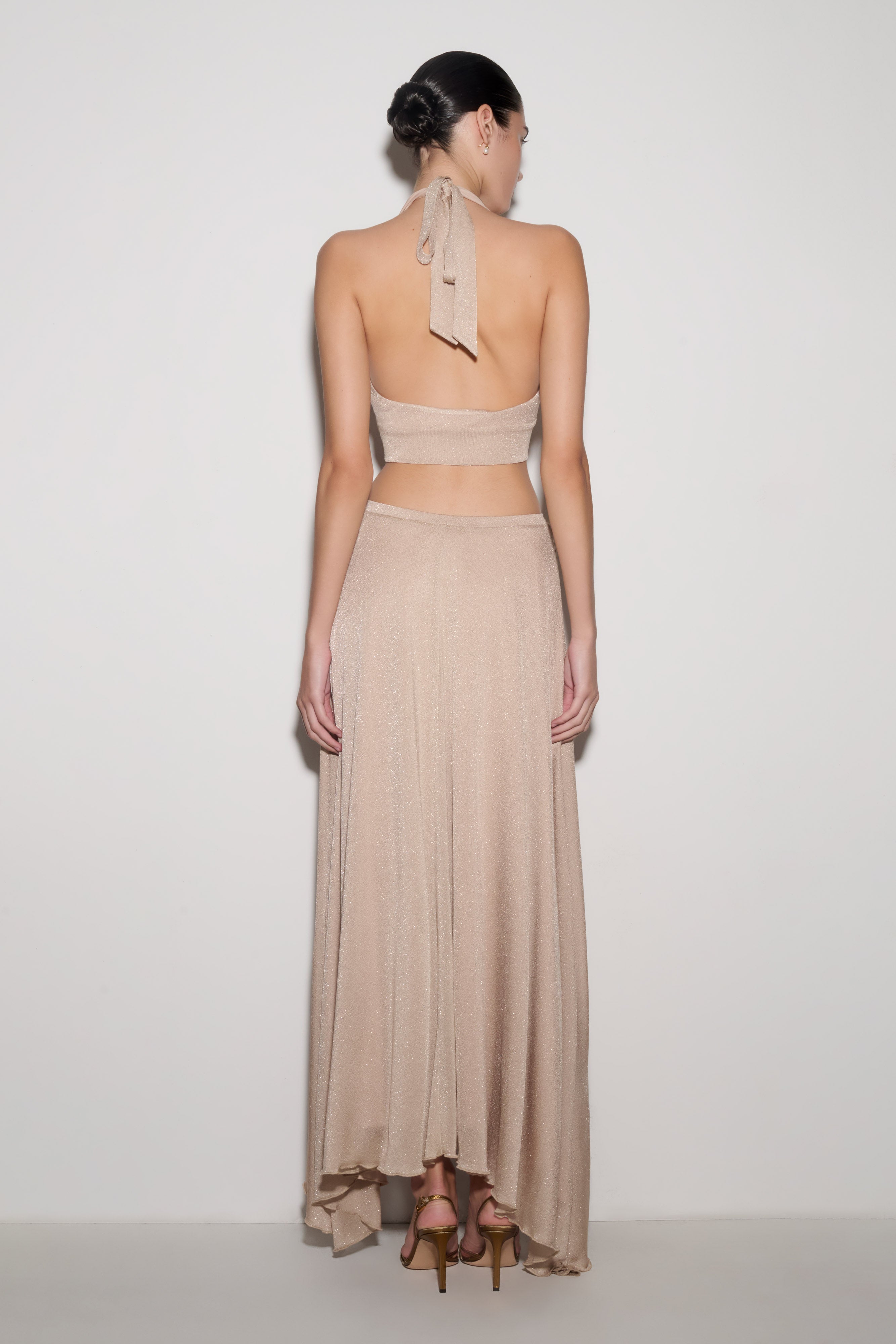 Nola Draped Lurex Halter Top - Gold