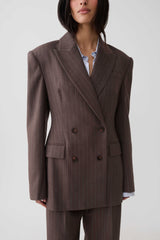 Phoebe Double Breasted Blazer - Brown Stripe