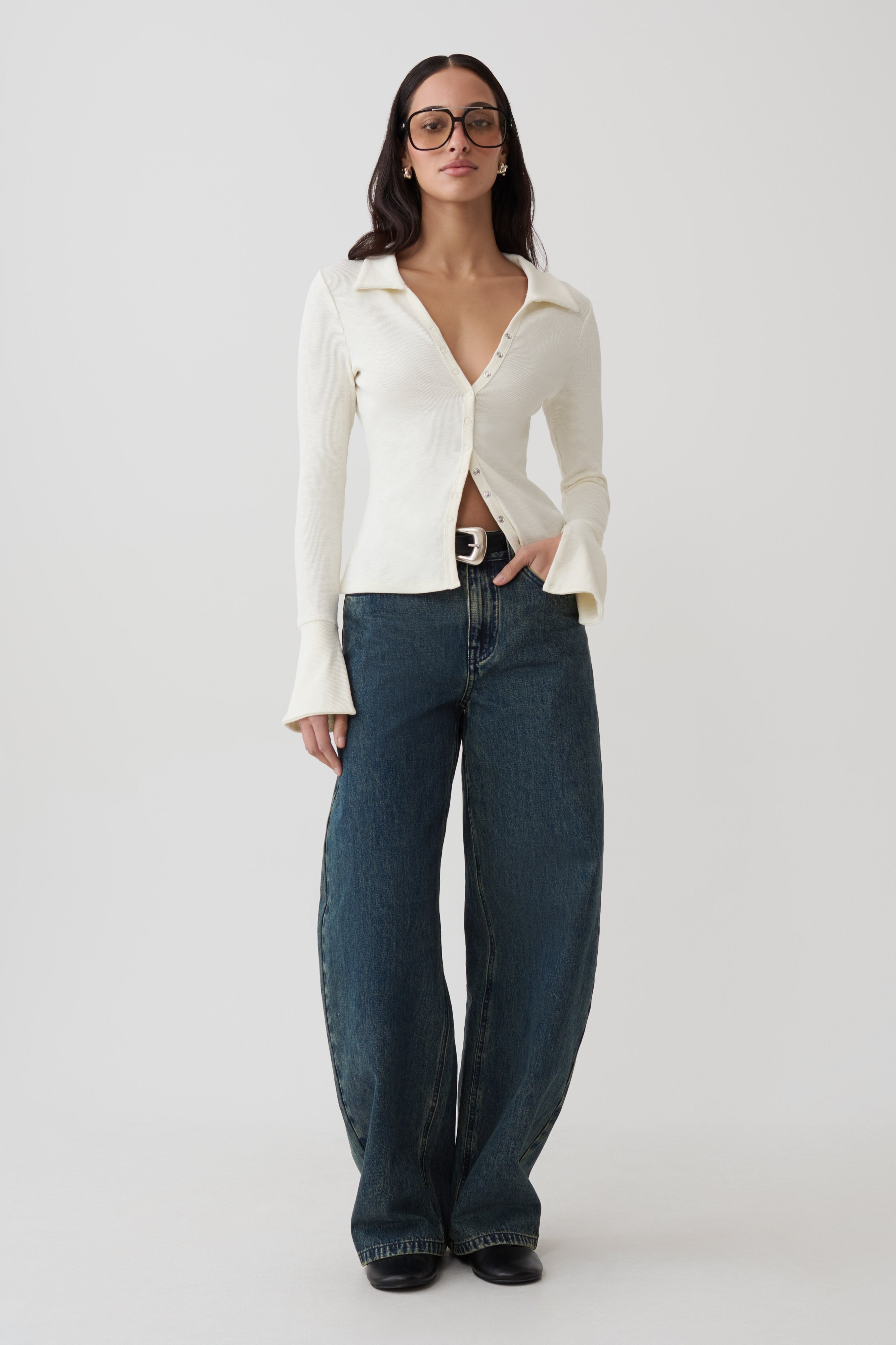 Analisa Button Down Long Sleeve Top - Ivory
