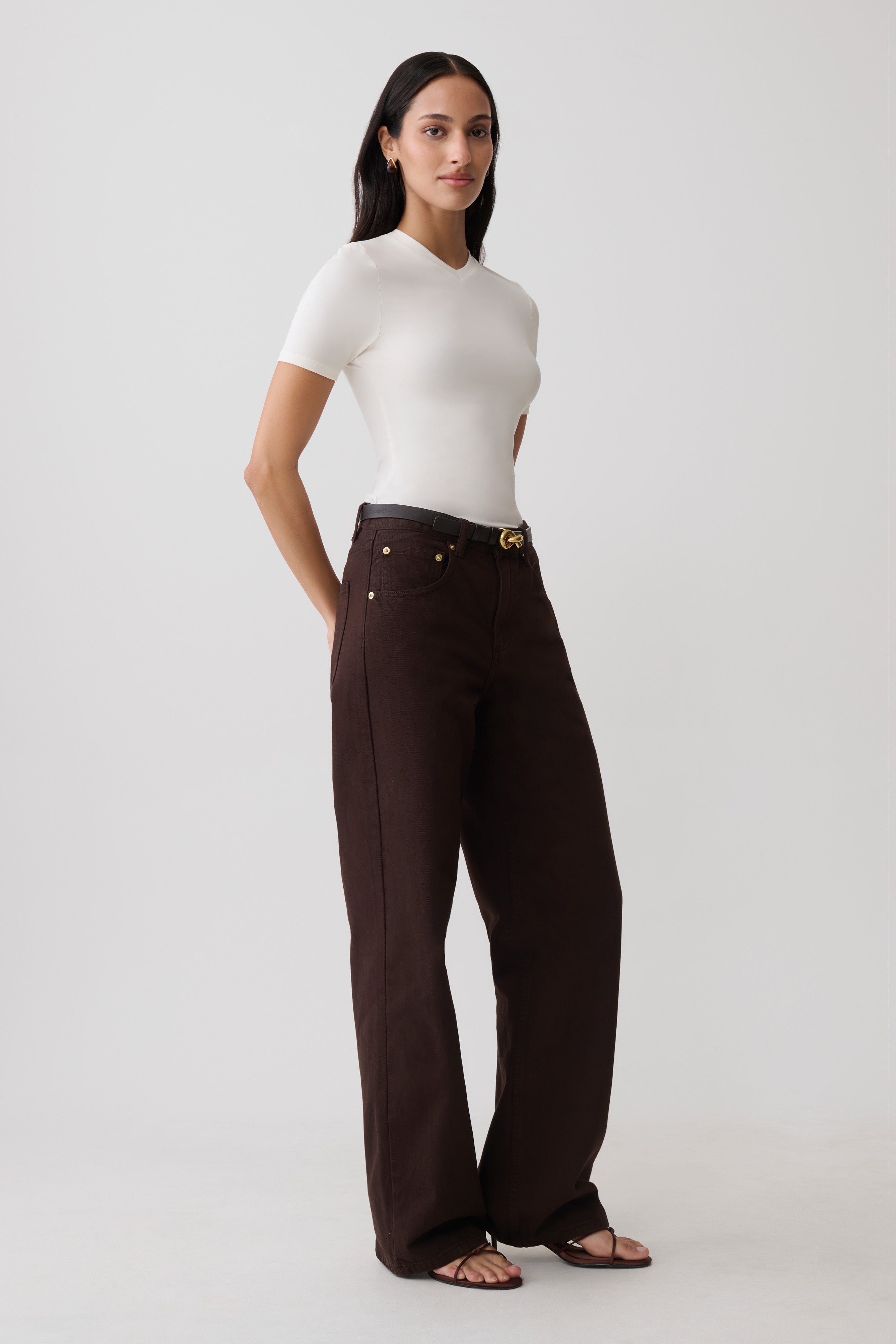 Janelle High V Neck Short Sleeve Top - Ivory