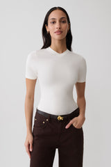 Janelle High V Neck Short Sleeve Top - Ivory