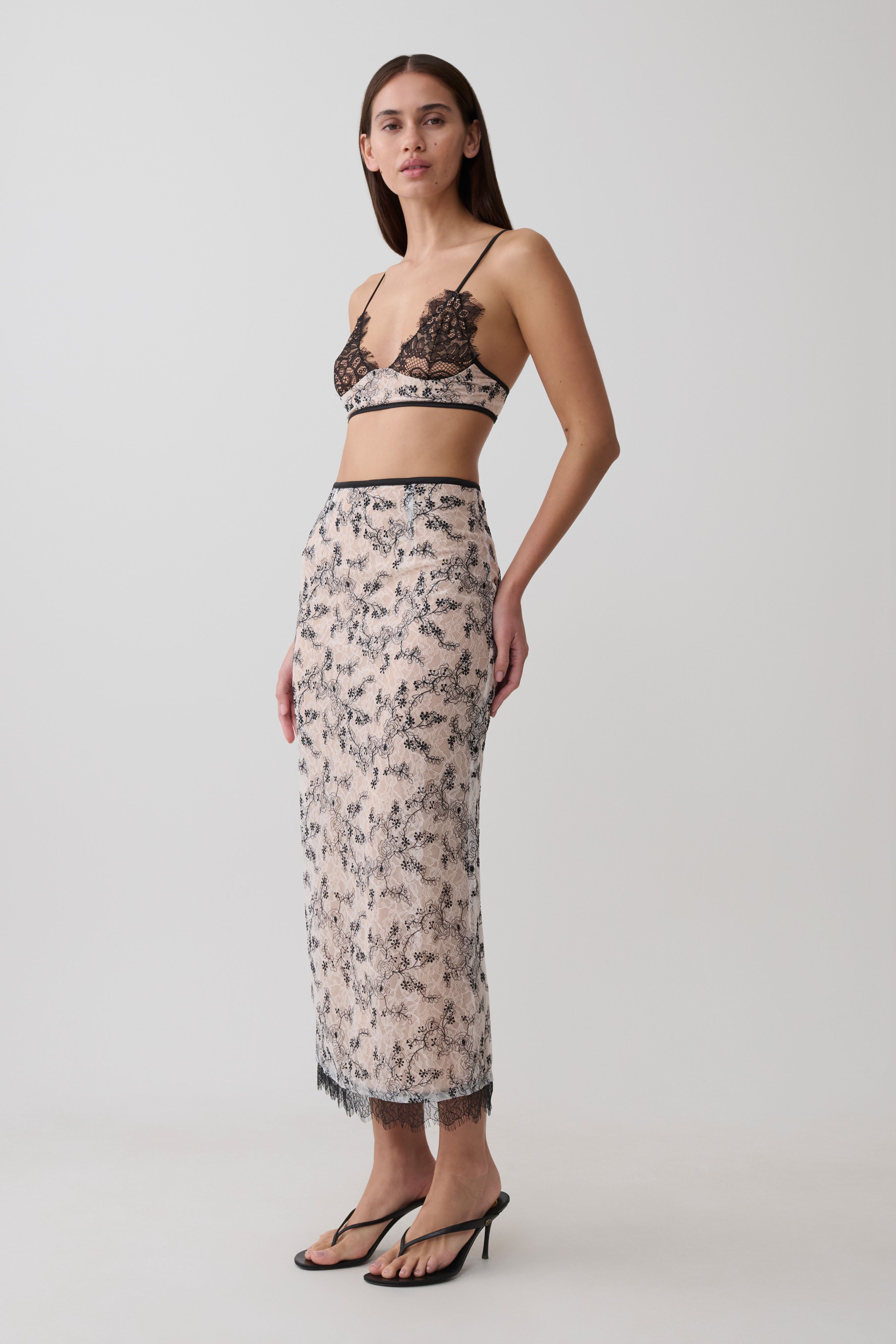 Kimberly Lace Pencil Midi Skirt - Nude Lace
