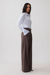 Phoebe Straight Leg Suiting Pants - Brown Stripe