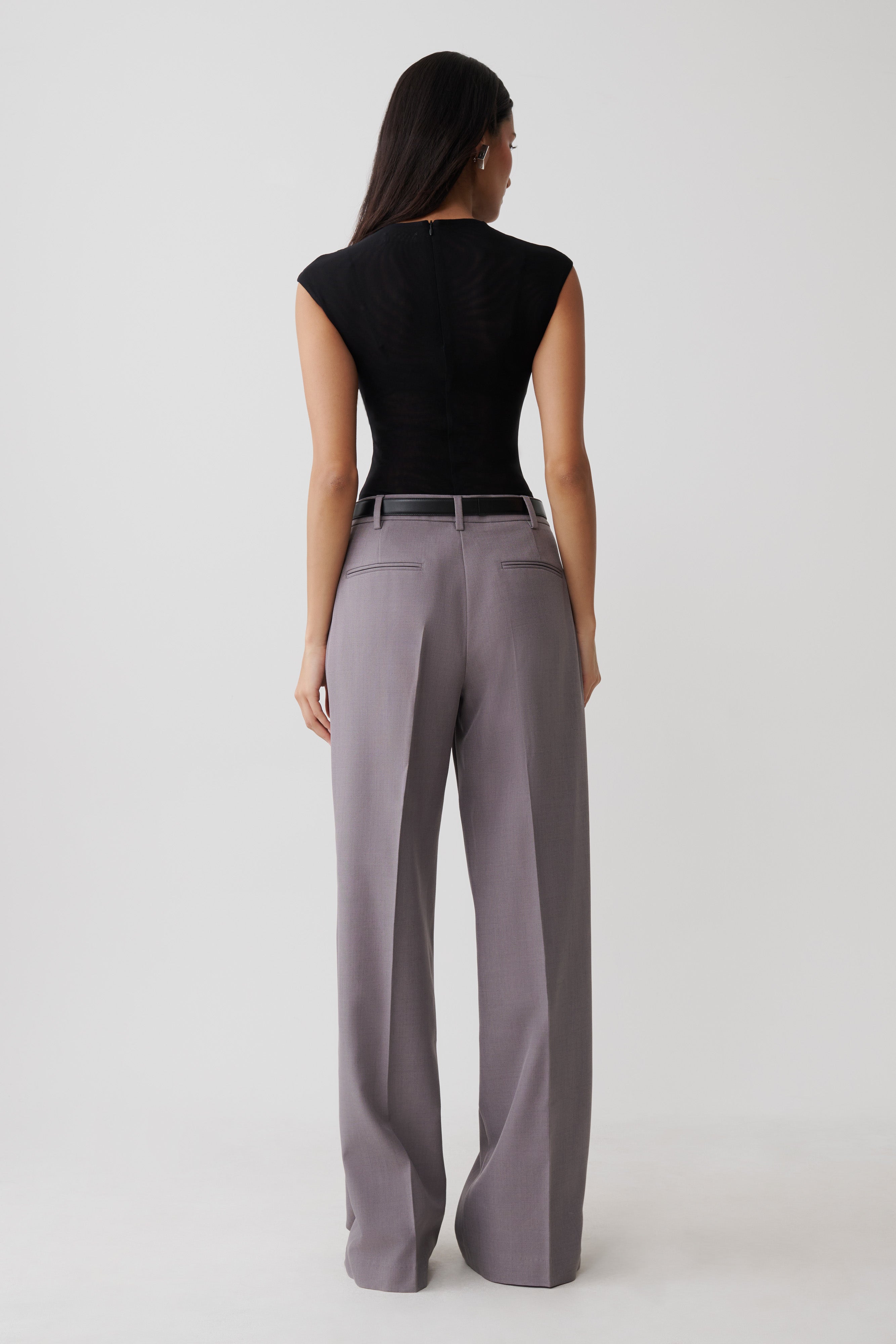 Phoebe Straight Leg Suiting Pants - Light Grey Marle