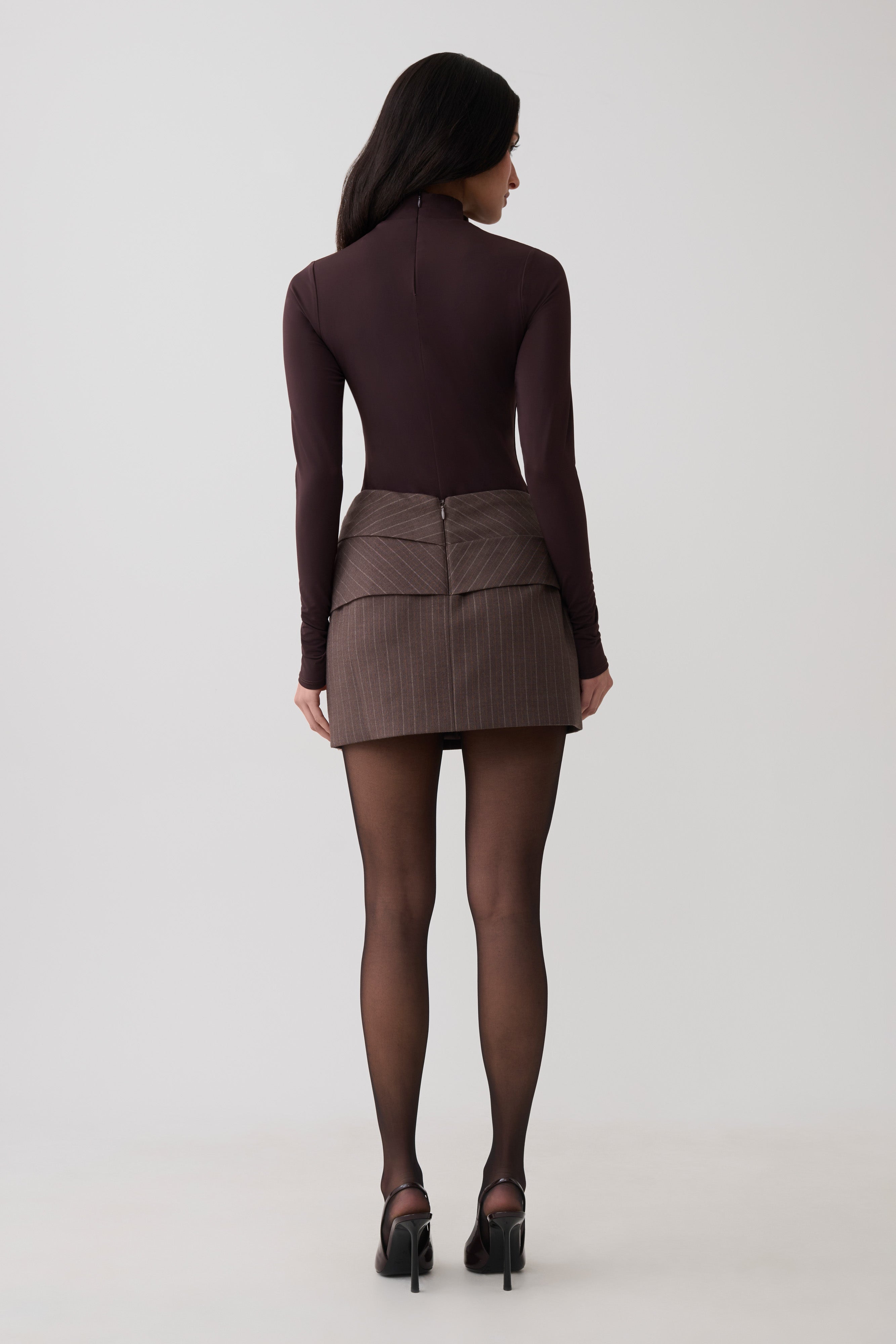 Annabel Long Sleeve High Neck Bodysuit - Chocolate