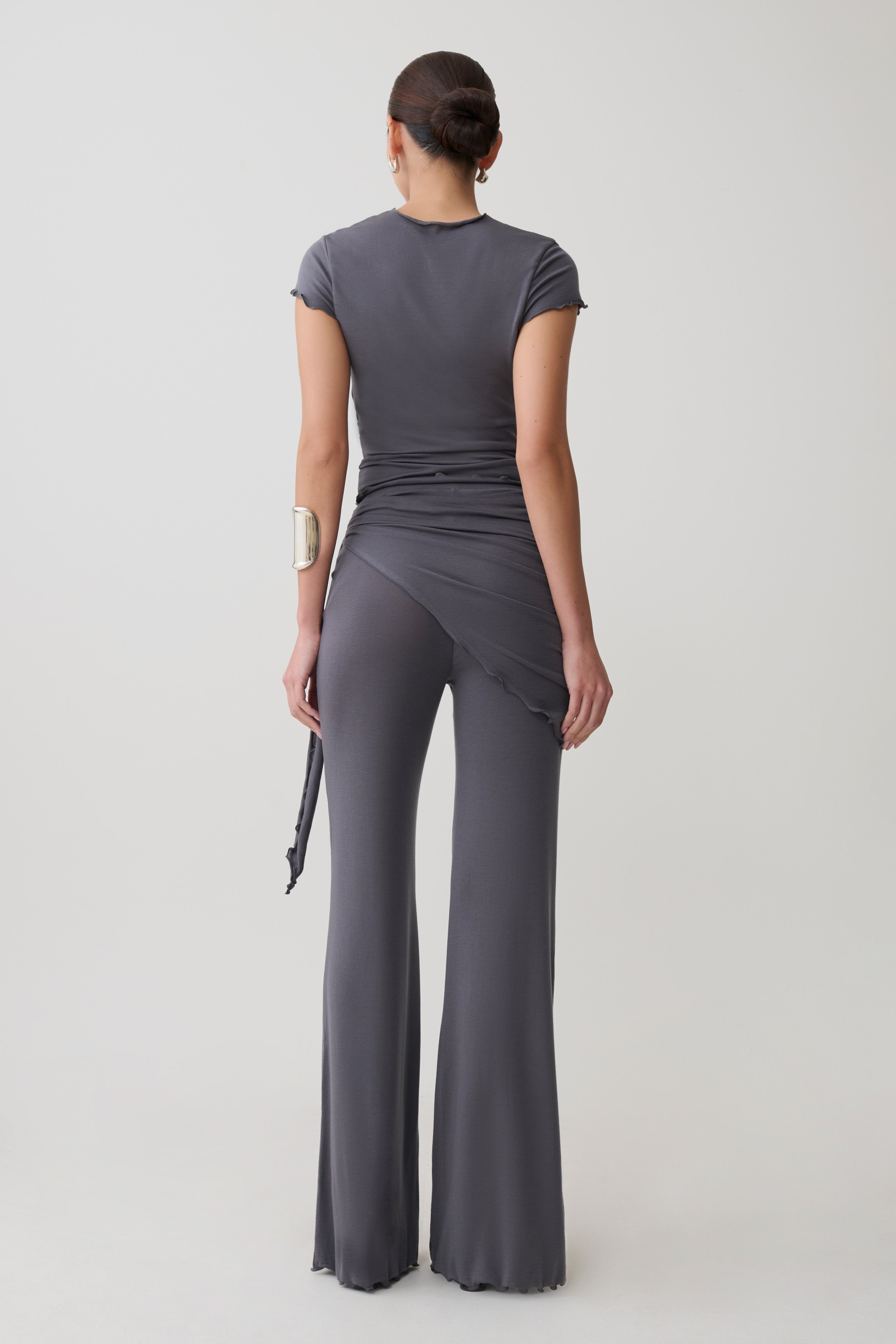 Anfie High Neck Top With Piping Detail - Grey