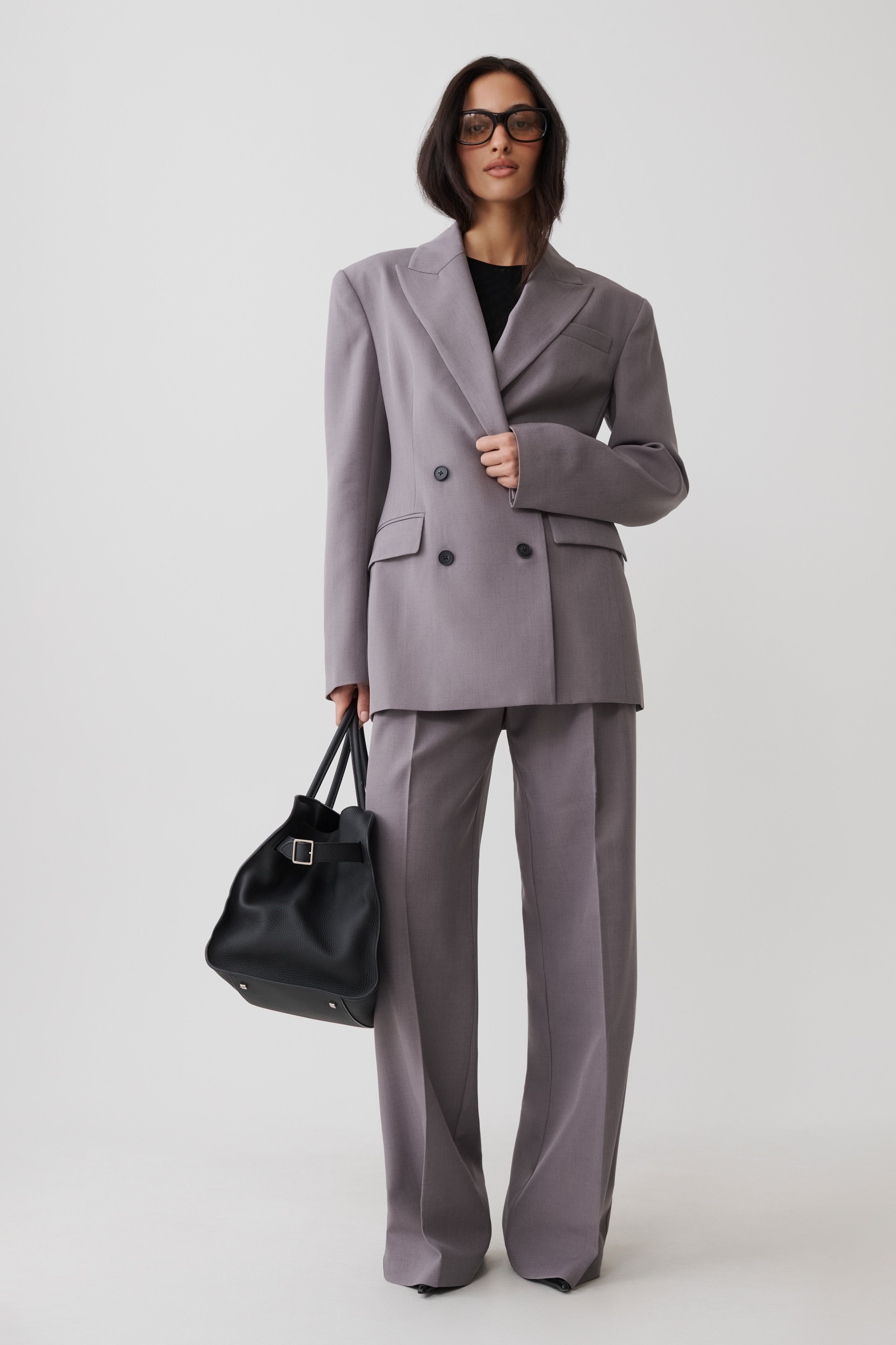 Phoebe Straight Leg Suiting Pants - Light Grey Marle
