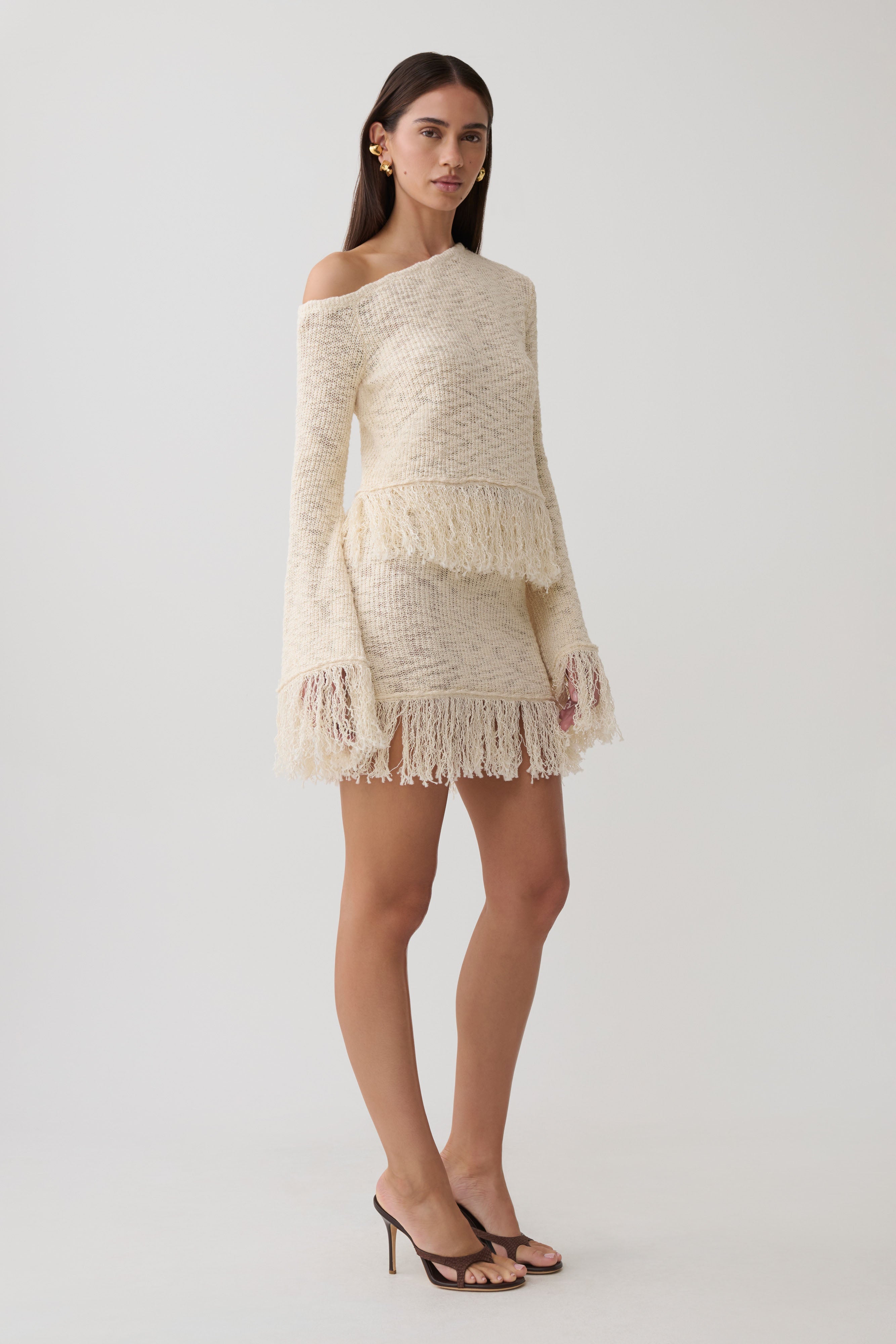Tabitha Fringe Knit Mini Skirt - Cream