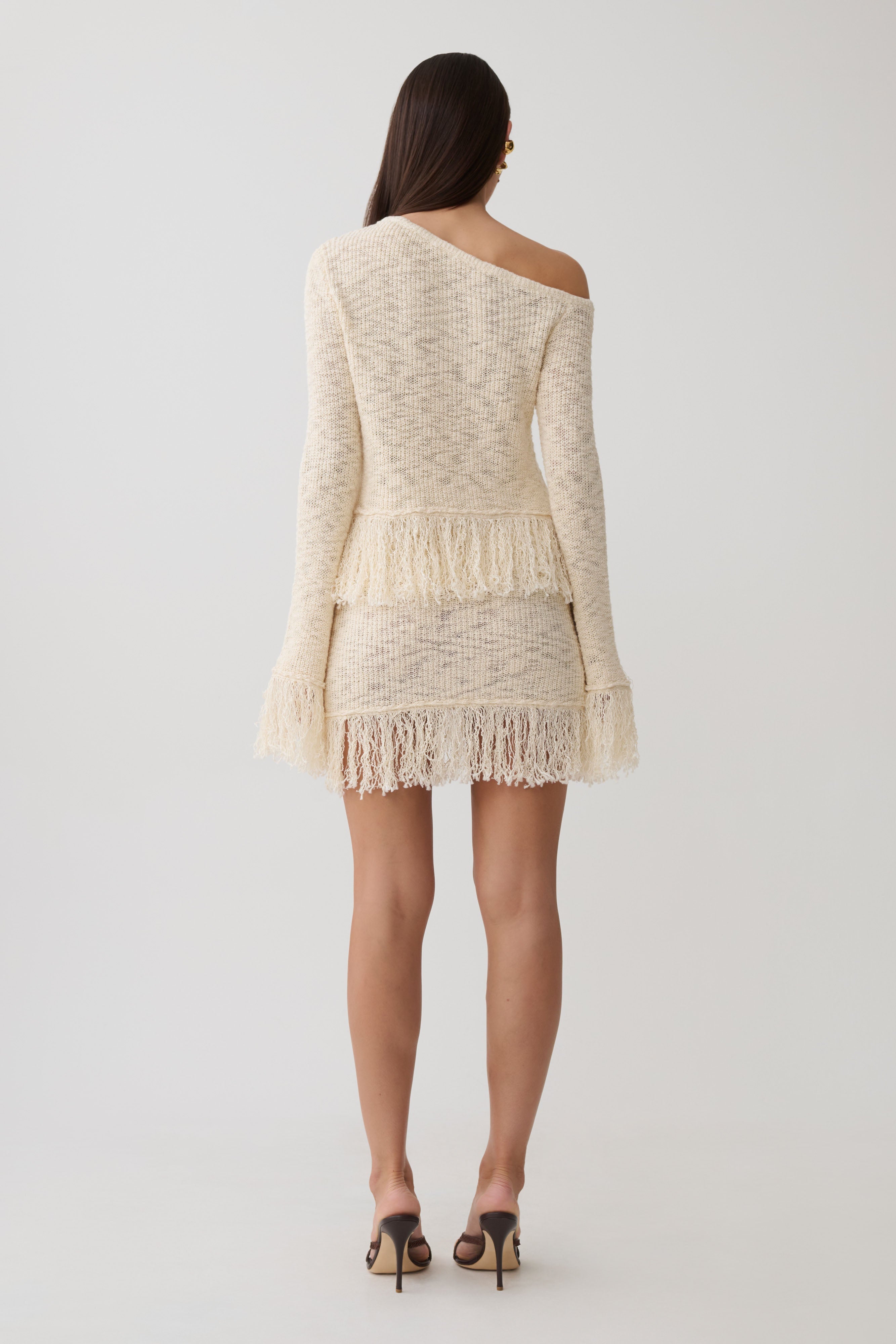 Tabitha Fringe Knit Mini Skirt - Cream