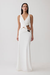 Klein Draped Jersey Gown With Hardware - White