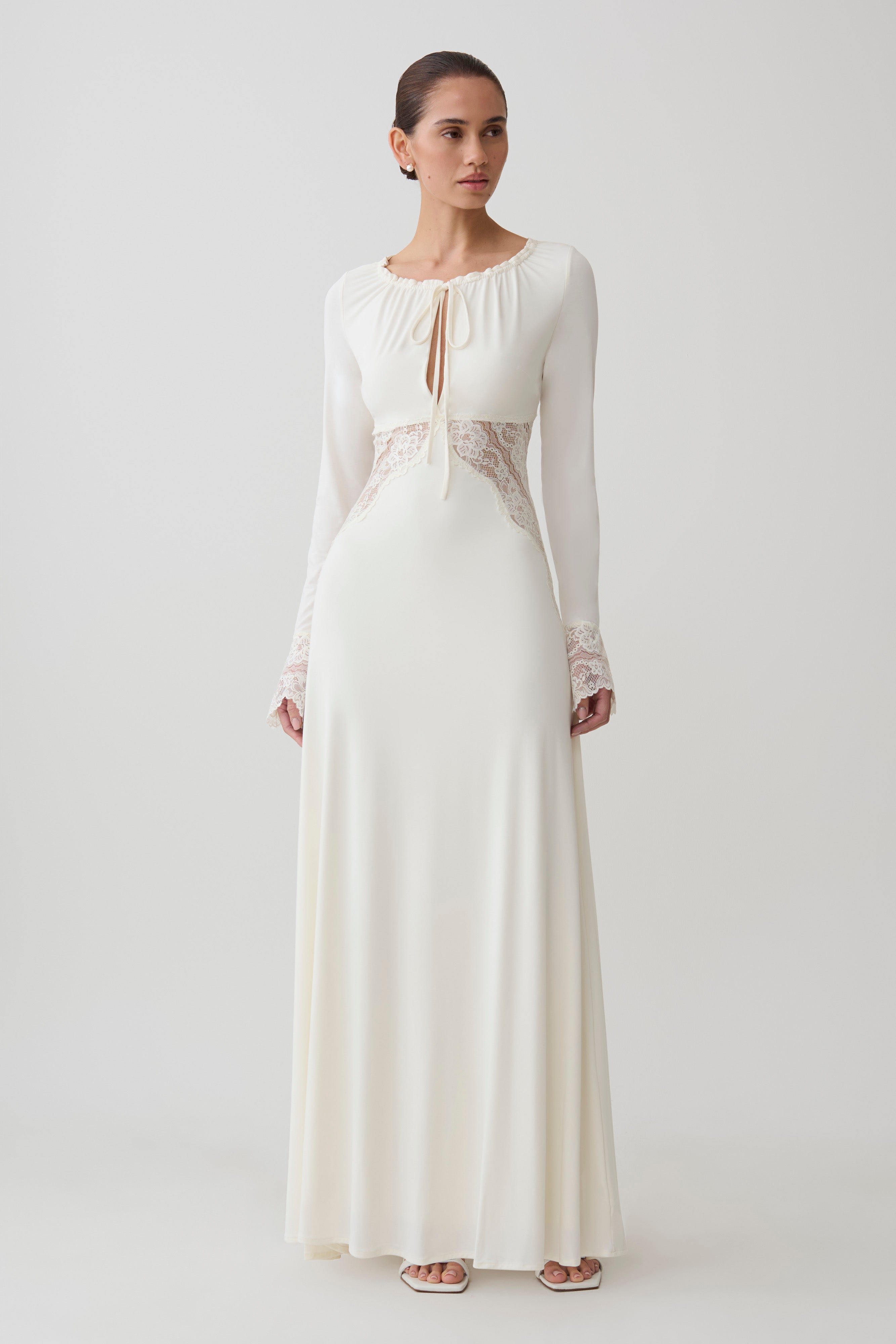 Elethea Lace Slinky Maxi Dress - Ivory