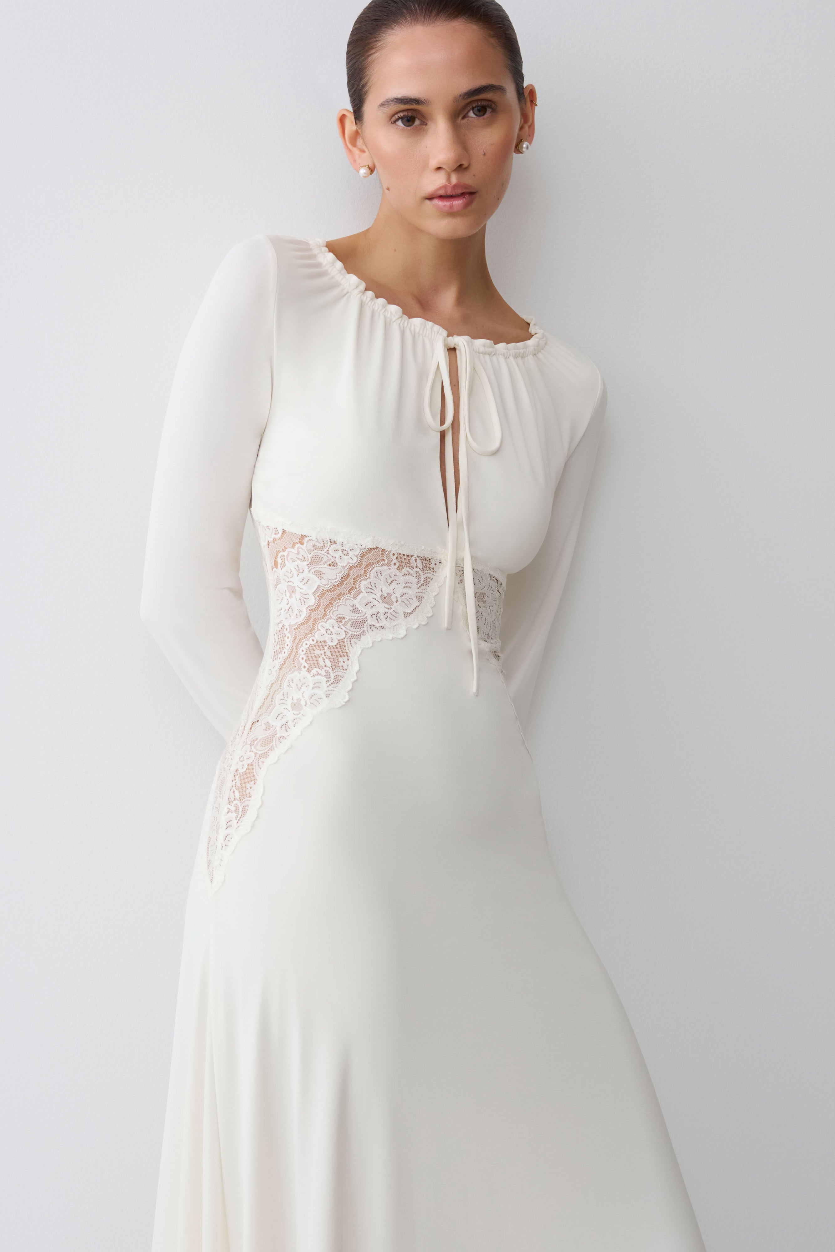 Elethea Lace Slinky Maxi Dress - Ivory