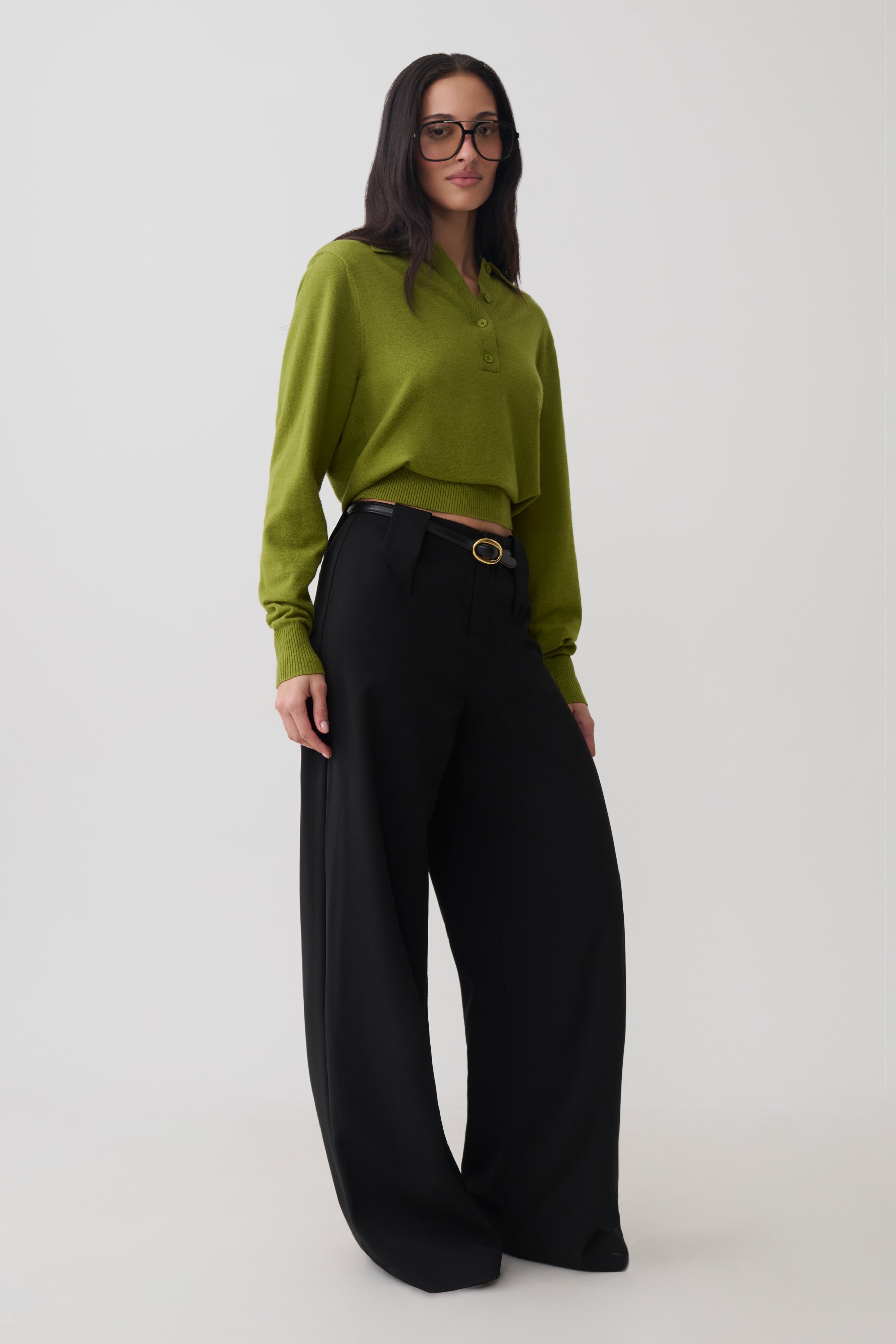 Logan Knit Top With Shoulder Pads - Olive