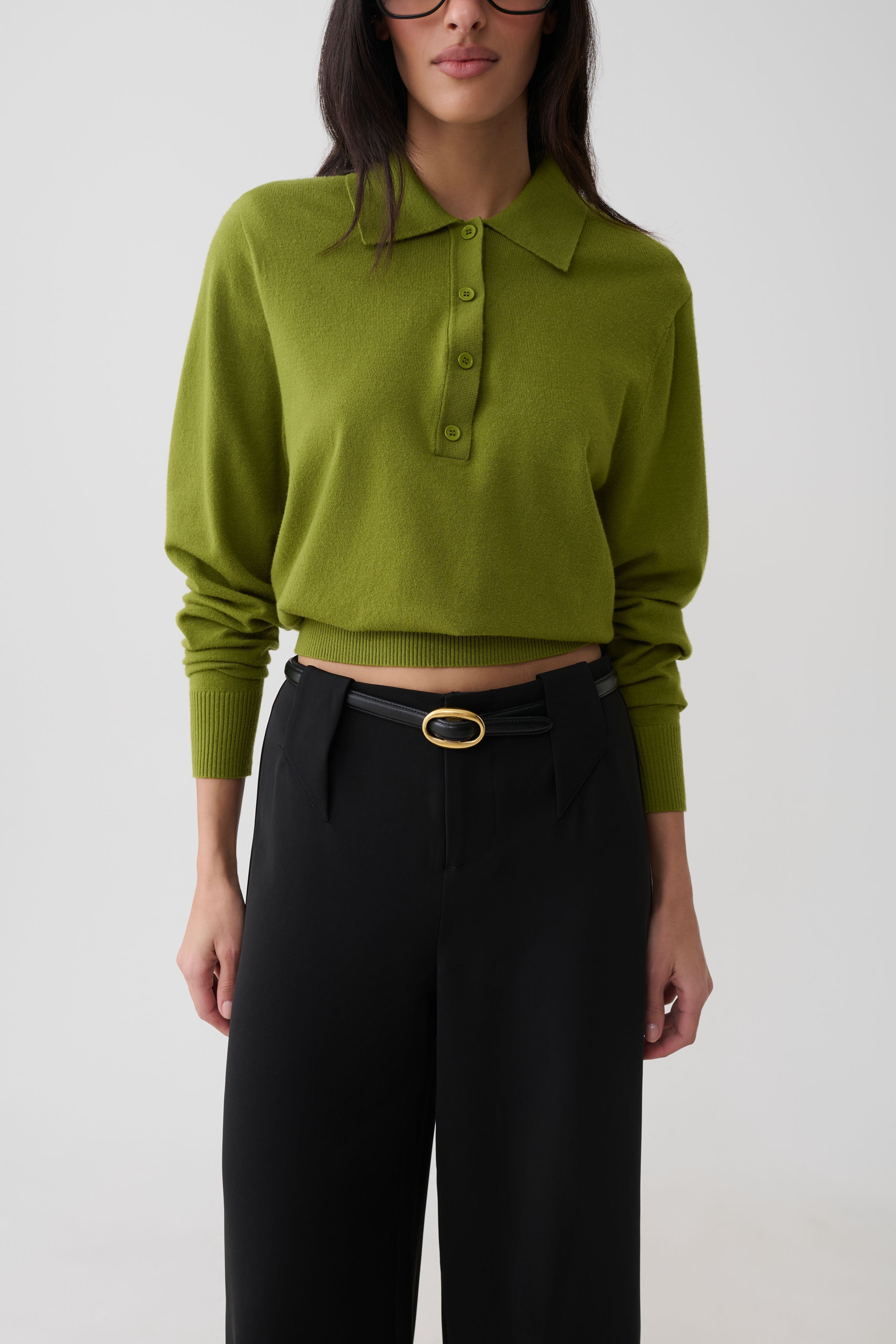 Logan Knit Top With Shoulder Pads - Olive