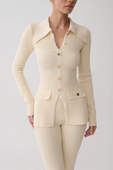 Suzie Ribbed Long Sleeve Longline Top - Ivory