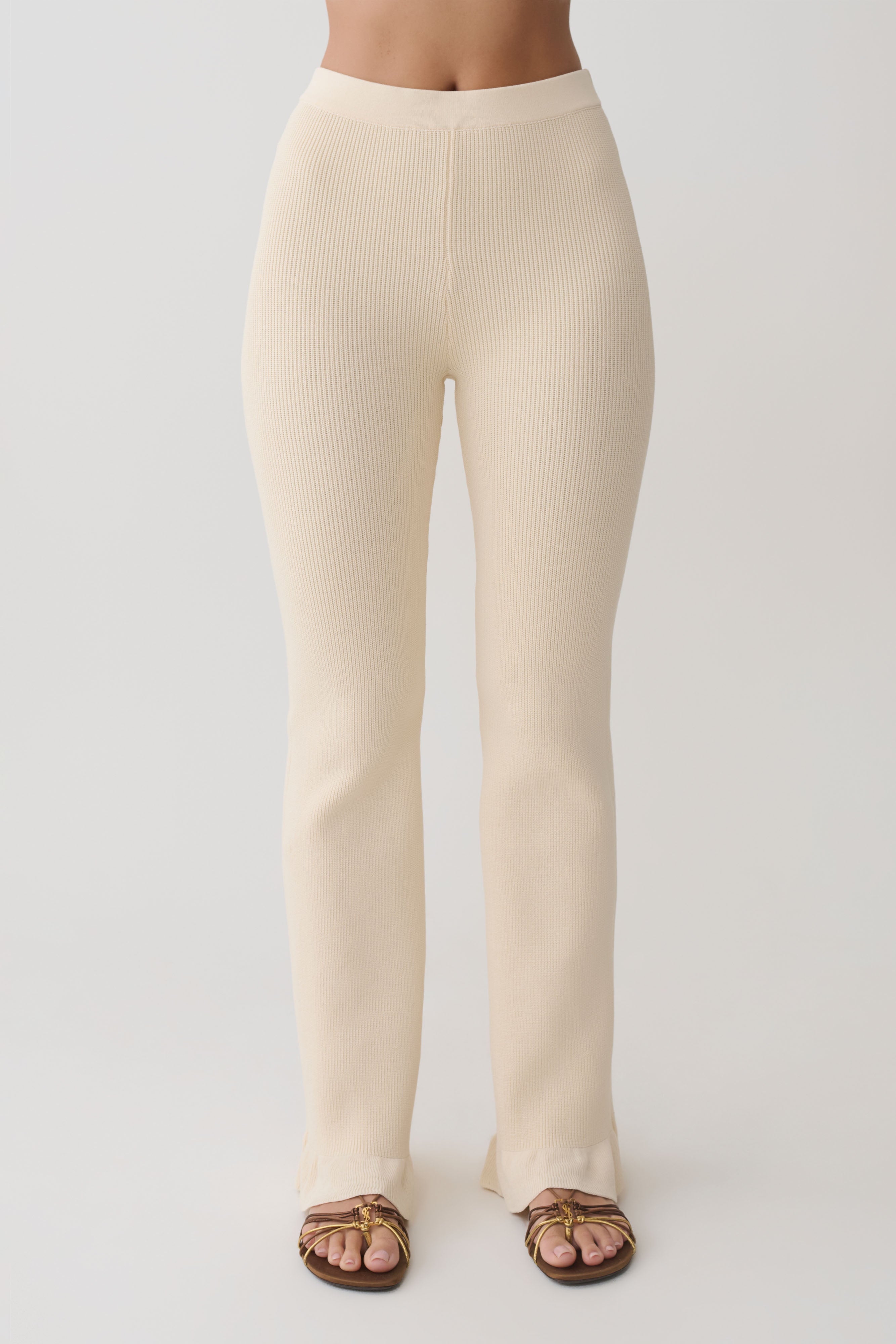 Suzie Ribbed Flared Pants - Ivory