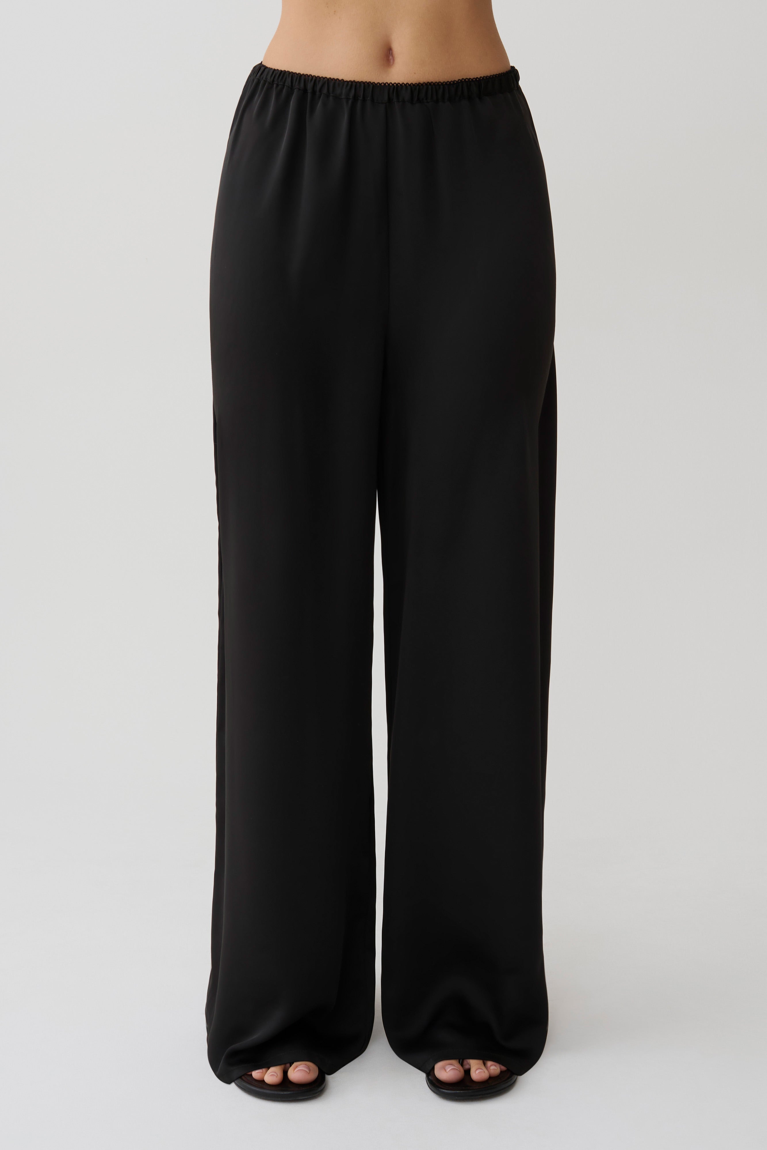 Alysa Satin Straight Pants - Black