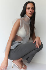 Lillian High Neck Sheer Sleeveless Top - White