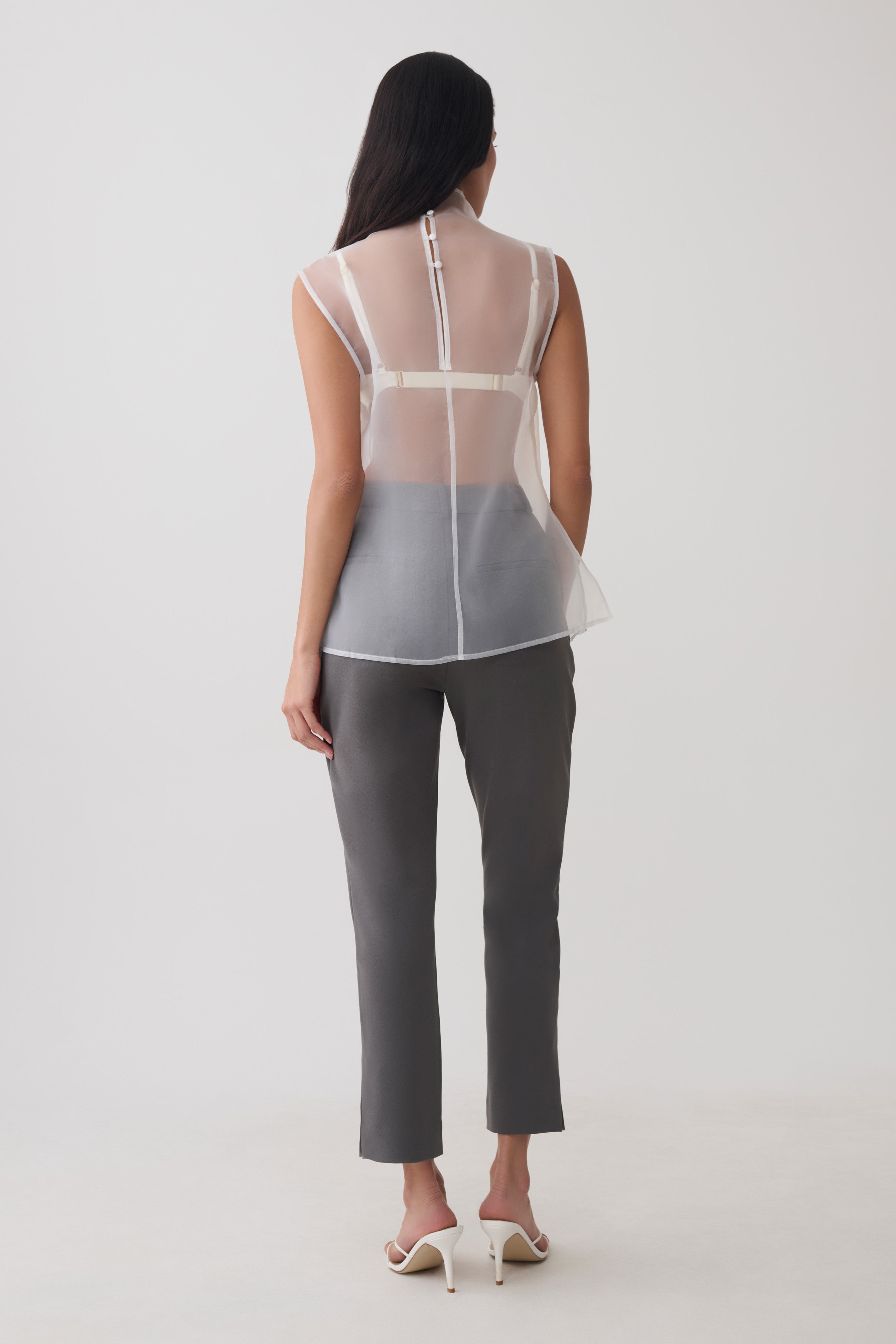Lillian High Neck Sheer Sleeveless Top - White