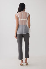 Lillian High Neck Sheer Sleeveless Top - White
