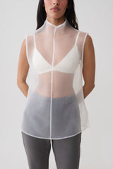 Lillian High Neck Sheer Sleeveless Top - White