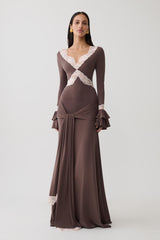Electra Slinky Lace Maxi Dress - Chocolate/Ballet Pink