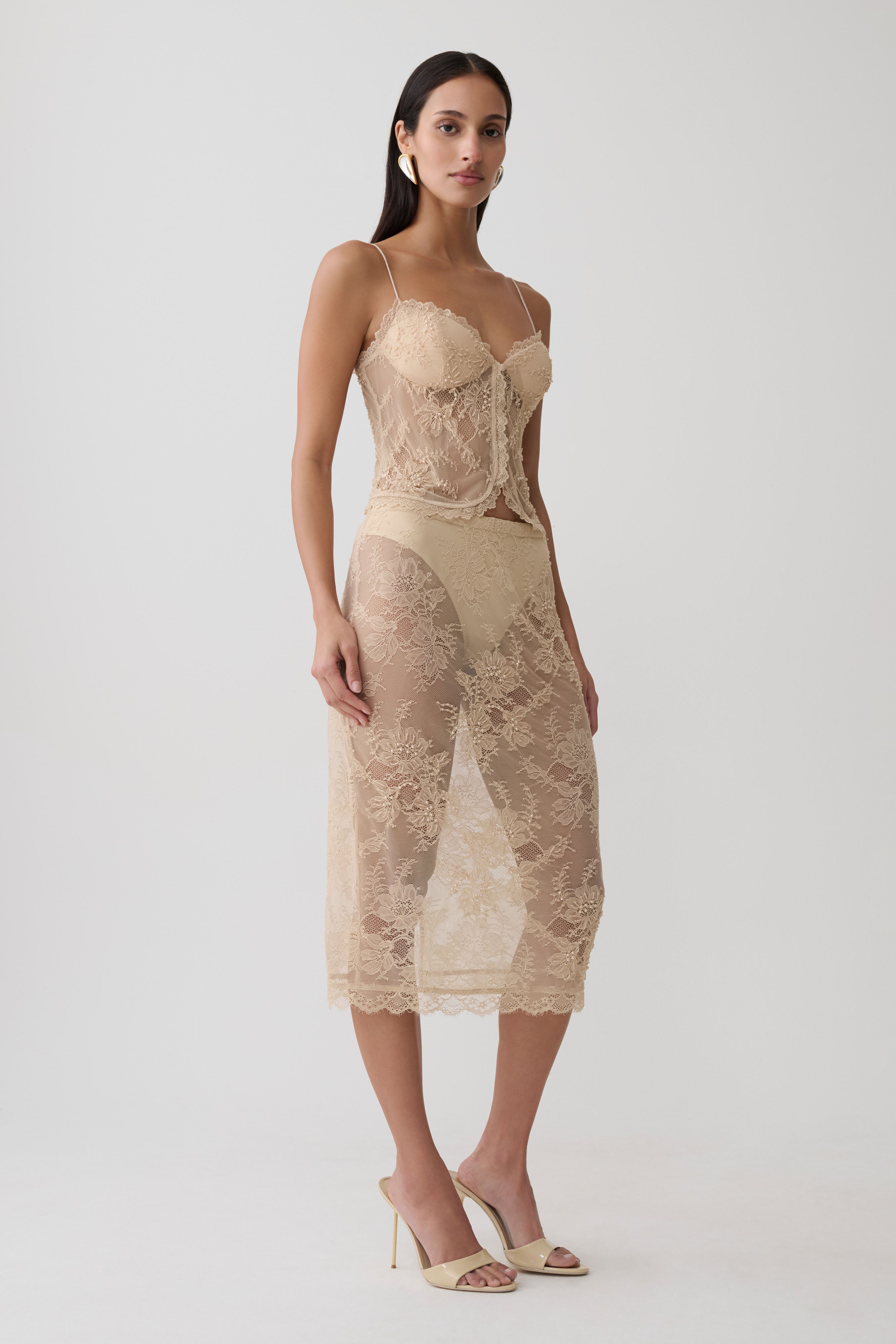 Marcelle Lace Midi Skirt - Blush Rose Gold