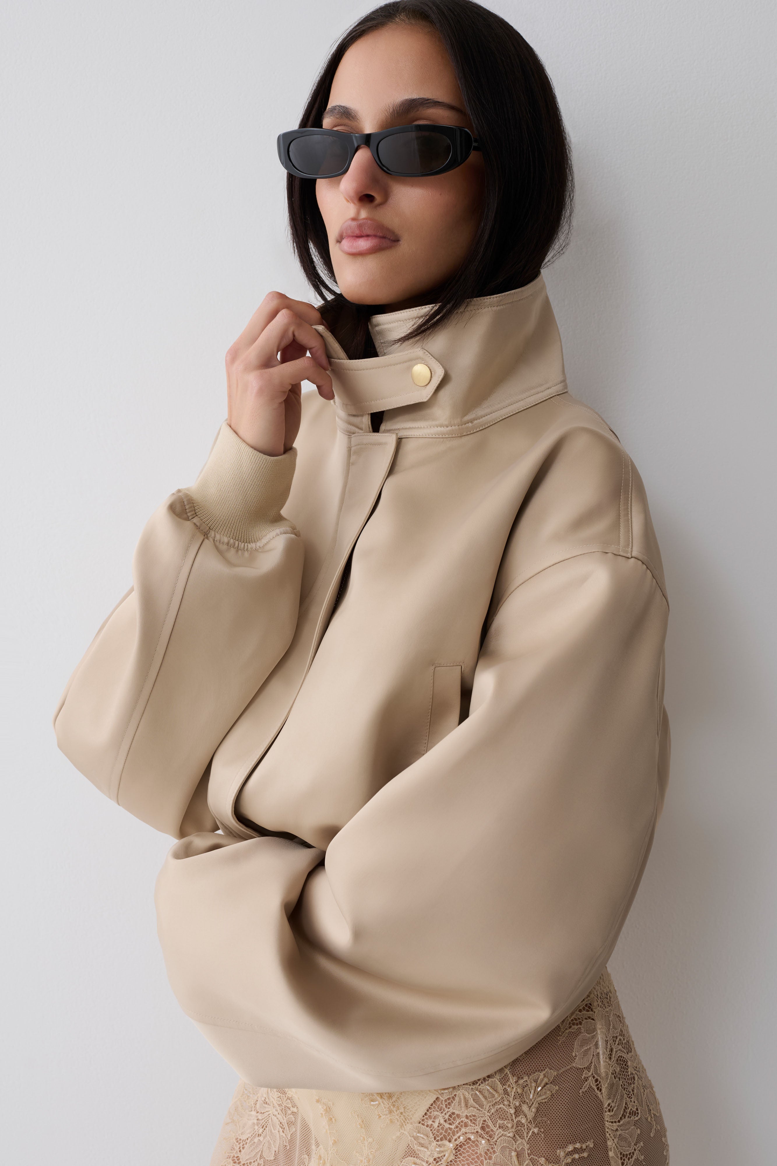 Nicolla Satin Bomber Jacket - Blush Rose Gold