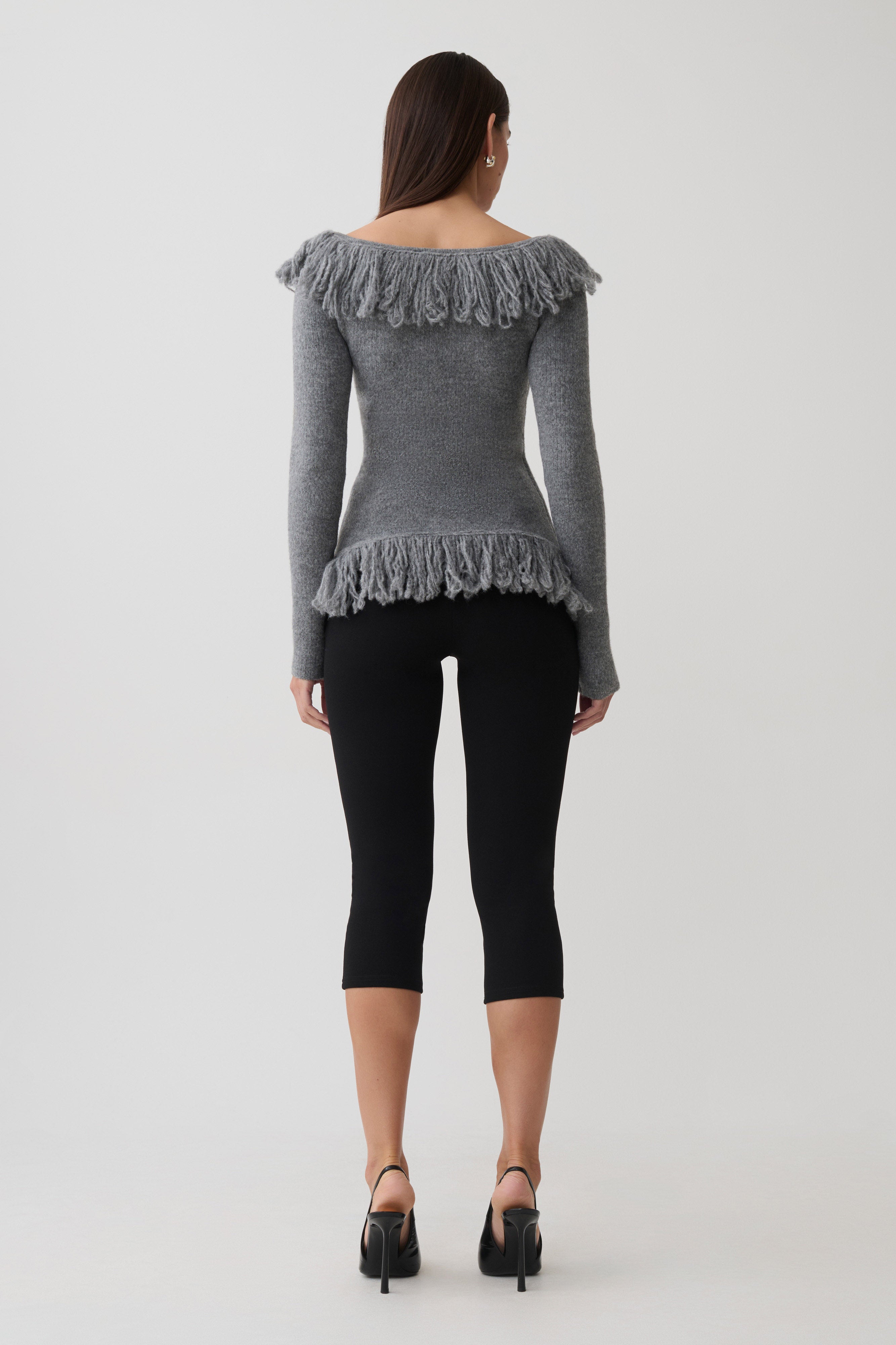 Sammie Fringe Knit Top - Charcoal