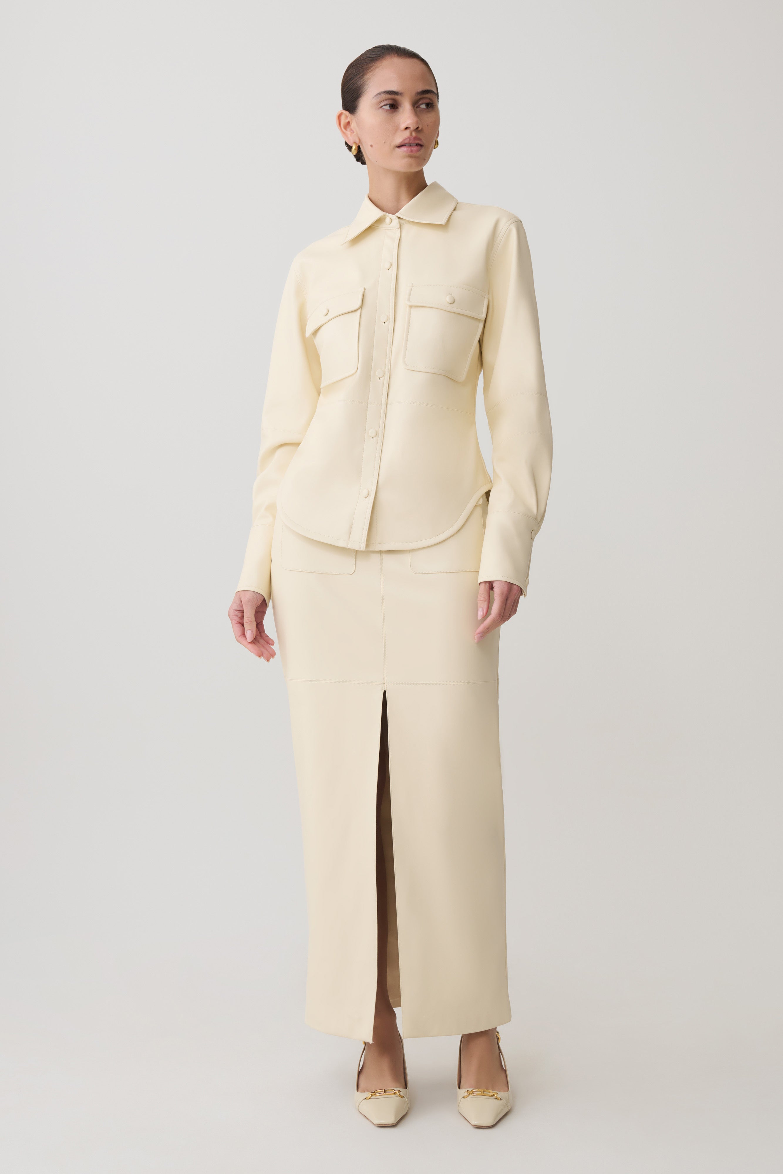 Winslet Faux Leather Maxi Skirt - Bone