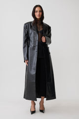 Rundy Croc Faux Leather Coat - Black