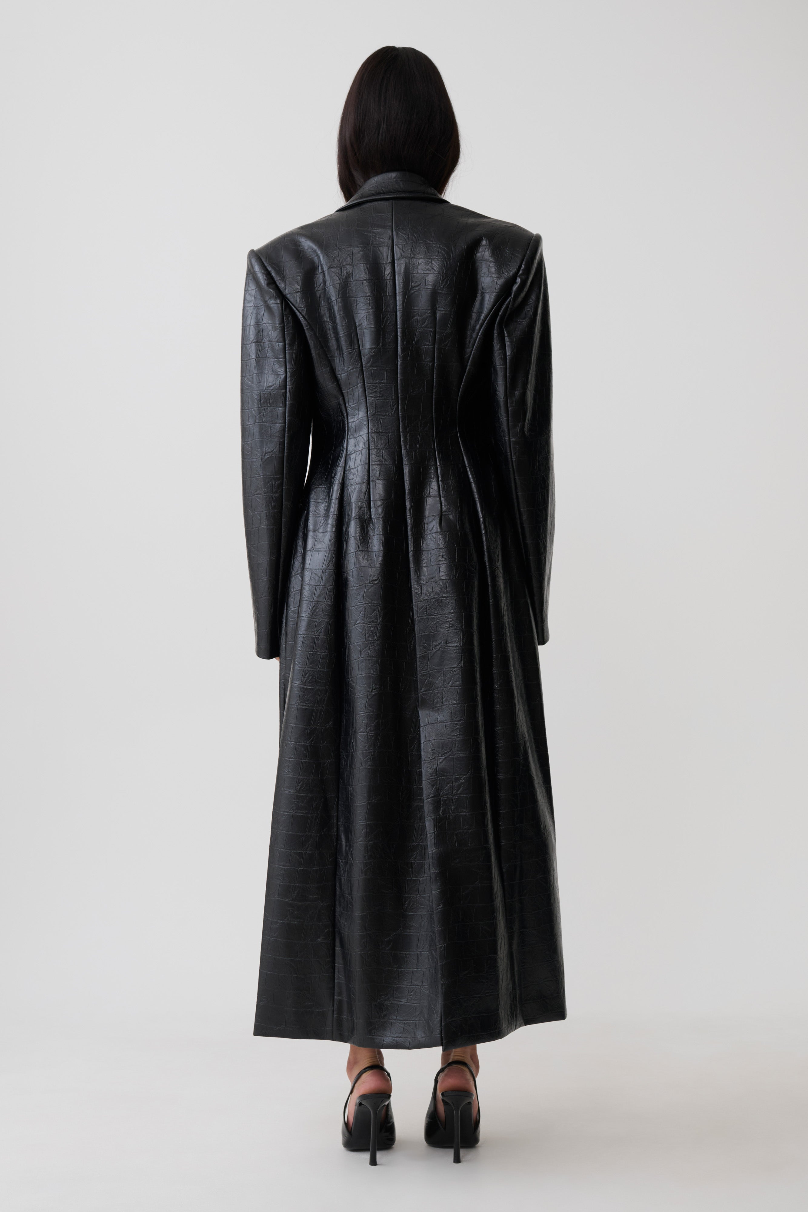 Rundy Croc Faux Leather Coat - Black