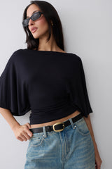 Sila Modal Batwing Short Sleeve Top - Black
