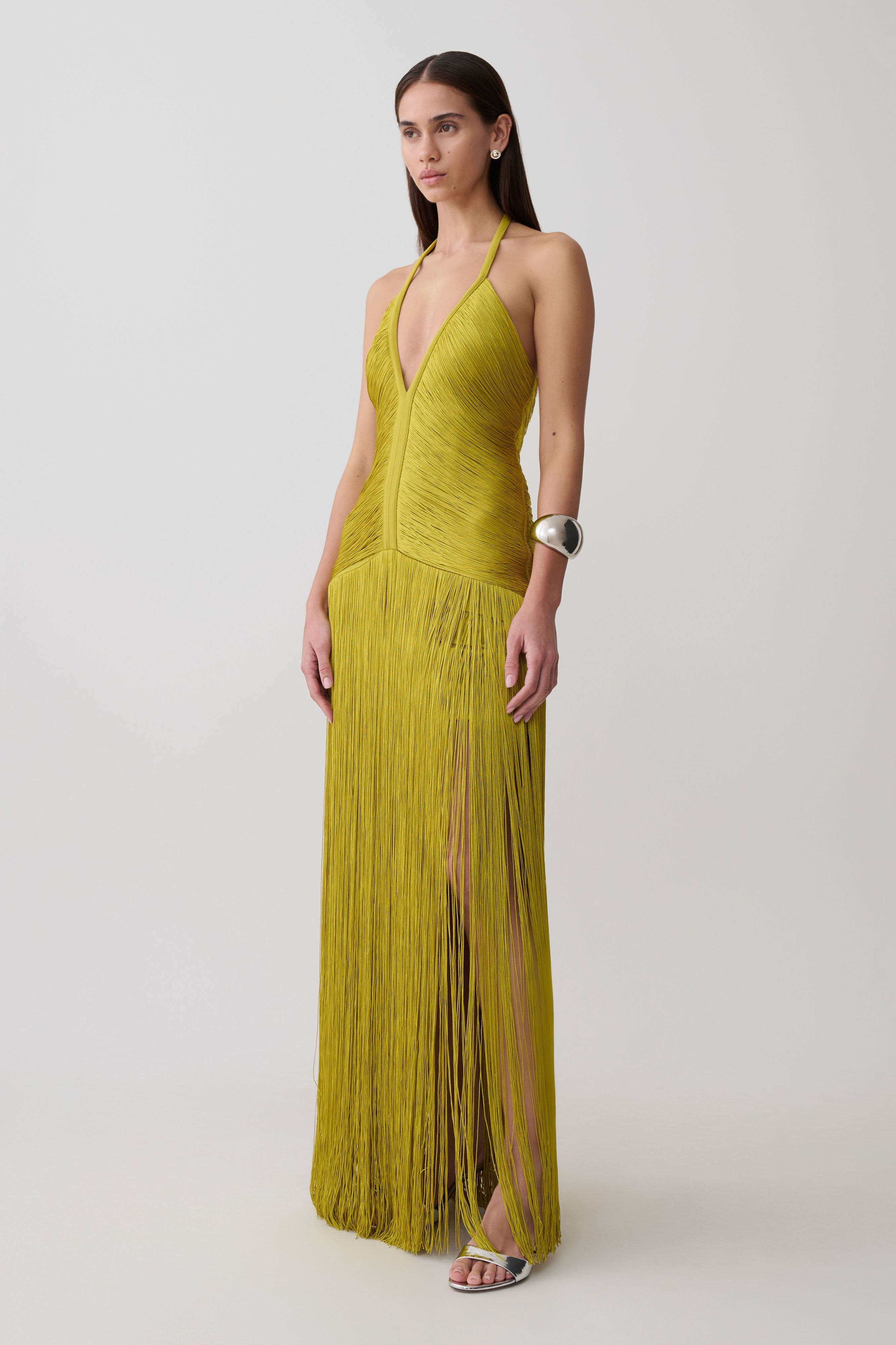 Tiffany Fringe Maxi Dress - Chartreuse