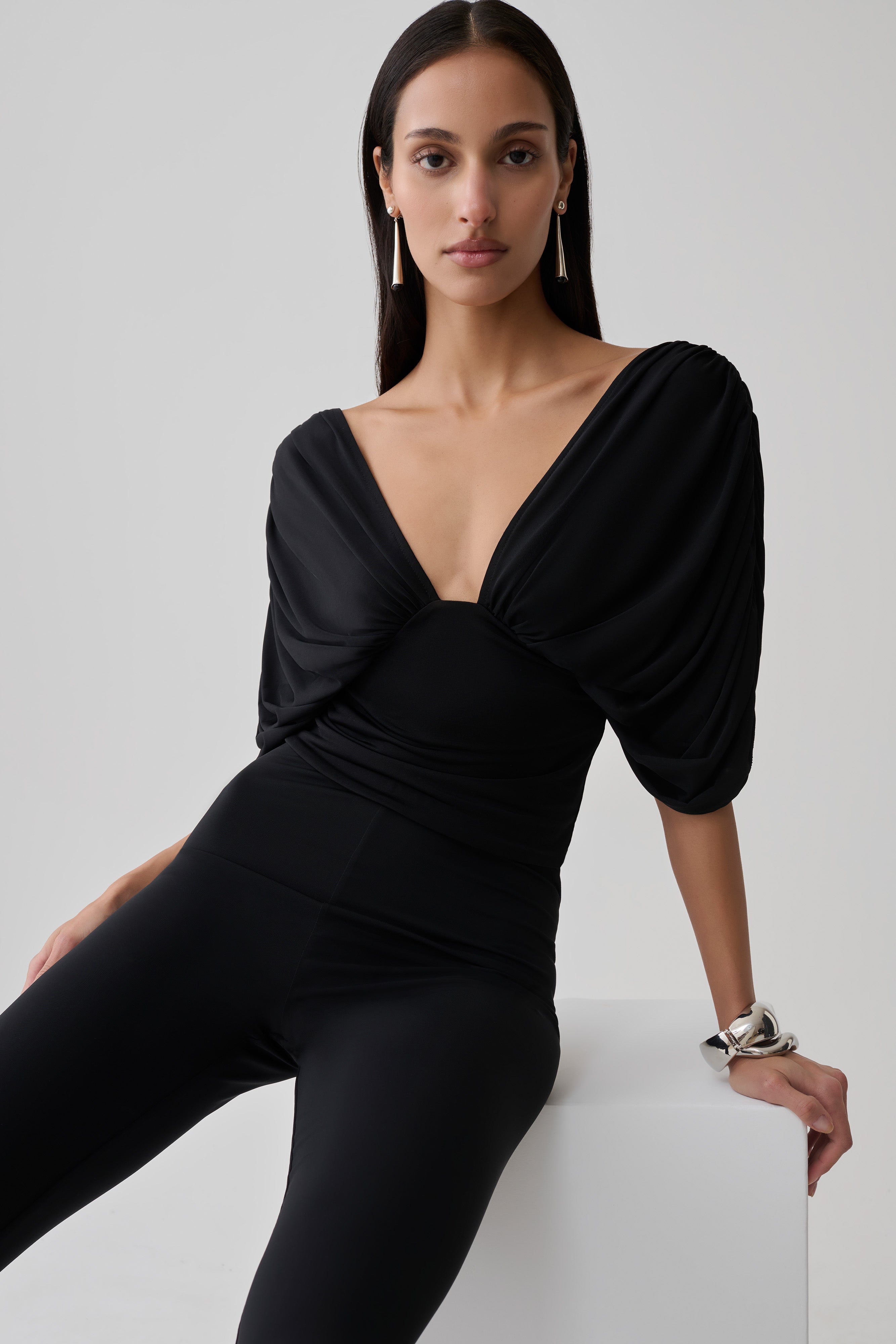 Aerin Gathered Bodice Top - Black