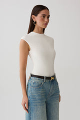 Chai Peached Jersey High Neck Top - Ivory