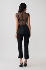 Lillian High Neck Sheer Sleeveless Top - Black