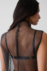 Lillian High Neck Sheer Sleeveless Top - Black