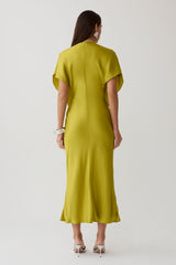 Mona Cut Out Satin Midi Dress - Chartreuse