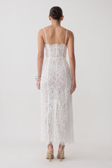 Ottilie Lace And Mesh Midi Dress - White